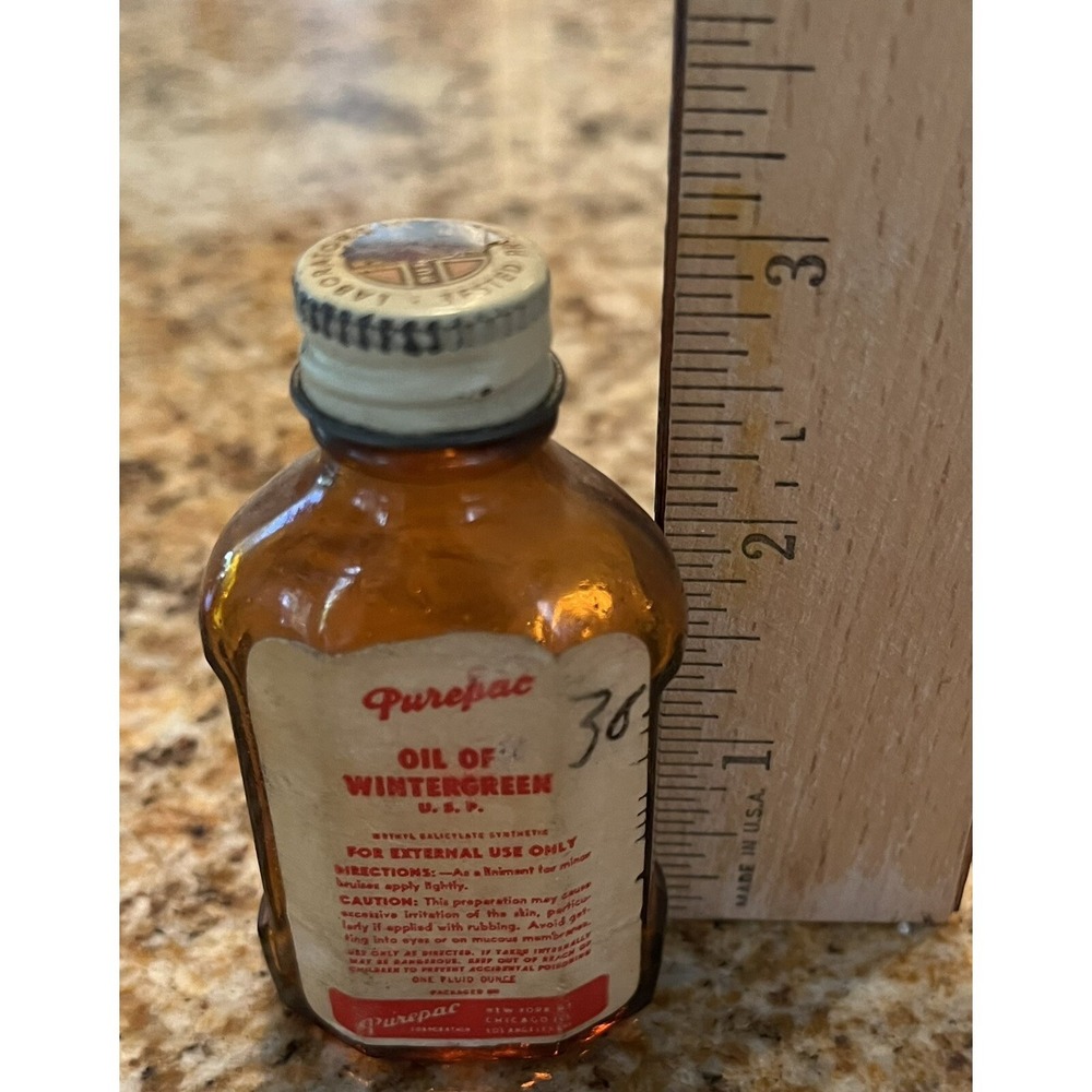 Vintage Purepac Oil Of Wintergreen USP Made In USA Circa 1950 Empty bottle - Picture 4 of 4